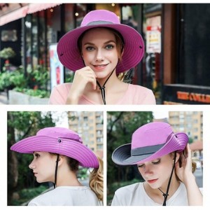 Sun Hats Women's Sun Hat Outdoor Wide Brim Beach UV Protection Hats Ponytail Boonie Foldable Fishing Mesh Bucket Caps - CS18U...
