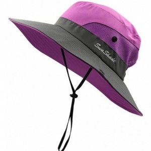 Sun Hats Women's Sun Hat Outdoor Wide Brim Beach UV Protection Hats Ponytail Boonie Foldable Fishing Mesh Bucket Caps - CS18U...