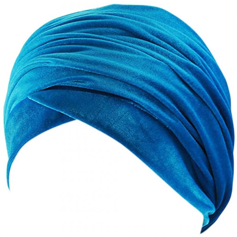 Skullies & Beanies Women Solid Color Velvet Muslim Stretch Turban Hat Chemo Cap Visor Head Scarf Wrap Sleeping Cap - C418SA4D...