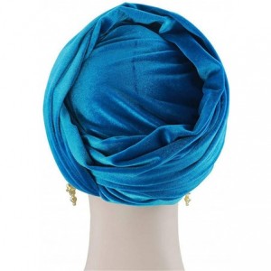 Skullies & Beanies Women Solid Color Velvet Muslim Stretch Turban Hat Chemo Cap Visor Head Scarf Wrap Sleeping Cap - C418SA4D...