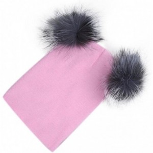 Skullies & Beanies Women Knitting Beanie Hip Hop Cap Two Ball Warm Winter Ski Hat - Pink - CM12OBDEV4W $13.03