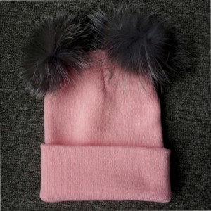 Skullies & Beanies Women Knitting Beanie Hip Hop Cap Two Ball Warm Winter Ski Hat - Pink - CM12OBDEV4W $19.68
