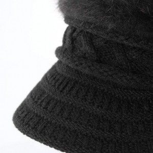 Newsboy Caps Lady Knit Newsboy Cap Beret Hats s Crystal Bow Angora Plush Winter Beanie Crochet - Black - CJ18YYNNYDE $31.32