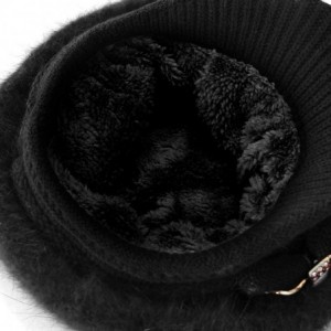 Newsboy Caps Lady Knit Newsboy Cap Beret Hats s Crystal Bow Angora Plush Winter Beanie Crochet - Black - CJ18YYNNYDE $28.54