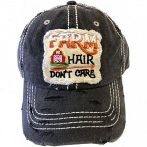 Baseball Caps Farm Hair Don't Care Women's Distressed Baseball Hat - Black - C118YN9QU6S $33.28