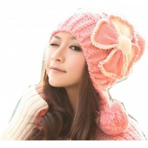 Skullies & Beanies Winter Korean Butterflies Lady Knitting Wool Hats Ear Protectors Warm Knitted Wnter Caps(N64) - Pink - C81...