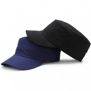 Baseball Caps Unisex Military Hat Men Women 100% Cotton Twill Flat Top Baseball Cap Adjustable Cadet Cap - Black - CL12NYOUPC...