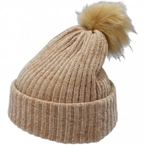 Skullies & Beanies Women's Winter Pom Pom Beanie Hat Chunky Baggy Knit Hats Warm Slouchy Ski Cap - Khaki - C918M6K5XKD $28.48