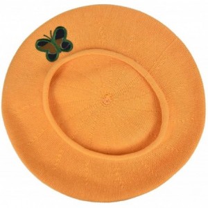 Berets 100% Cotton Beret French Ladies Hat with Army Butterfly Applique - Pumpkin - C3188ENA59T $53.26