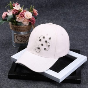 Baseball Caps Women's Iron Ring Pin Retro Baseball Cap Trucker Hat - 4 Ring White - CM186NAUS4K $14.82