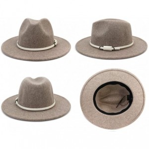 Fedoras Women Belt Buckle Wool Wide Brim Fedora Hat - White Buckle-oatmeal - C0196IK7TOH $37.53
