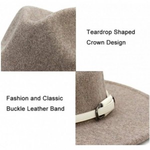 Fedoras Women Belt Buckle Wool Wide Brim Fedora Hat - White Buckle-oatmeal - C0196IK7TOH $37.53