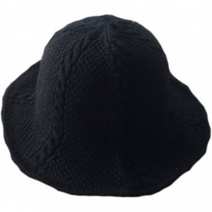 Bucket Hats Women's Cable Knit Foldable Wool Blend Church Cloche Cap Bucket Hat Bowler Hats - Black - C4188Q60WN5 $17.23