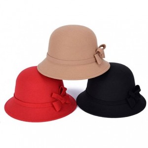 Bucket Hats Comfortable Warm Knitting HatWomen Vintage Faux Wool Autumn Bow Solid Color Lady Wide Brim Bucket Hat Cap - CP18X...