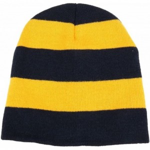 Skullies & Beanies Two Tone Thick Striped Acrylic Knit Short Winter Beanie Hat - Navy Gold - CO18638AG46 $20.85