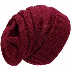 Skullies & Beanies Beanie Hats Women Pom Pom Slouchy Knit Skull Cap Winter Warm Hair Accessories - Burgundy - CY18AI2I53Q $8.89