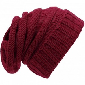 Skullies & Beanies Beanie Hats Women Pom Pom Slouchy Knit Skull Cap Winter Warm Hair Accessories - Burgundy - CY18AI2I53Q $21.82