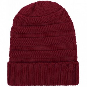Skullies & Beanies Beanie Hats Women Pom Pom Slouchy Knit Skull Cap Winter Warm Hair Accessories - Burgundy - CY18AI2I53Q $21.82