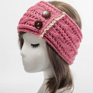 Cold Weather Headbands Winter Warm Button Headband Women Wool Knit Crochet Twist Hair Band Sport Headwrap Ear Warmer - Pink -...