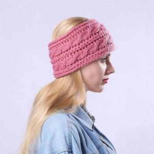 Cold Weather Headbands Winter Warm Button Headband Women Wool Knit Crochet Twist Hair Band Sport Headwrap Ear Warmer - Pink -...