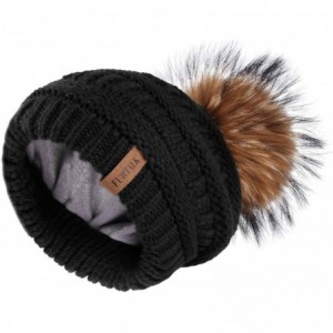 Skullies & Beanies Winter Hats Beanie for Women Lined Slouchy Knit Skiing Cap Real Fur Pom Pom Hat for Girls - CM18GYQH5L2 $3...
