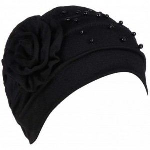 Newsboy Caps Women Beading India Hat Muslim Ruffle Cancer Chemo Beanie Floral Turban W - Black - C718L0YAIO6 $18.85