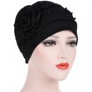 Newsboy Caps Women Beading India Hat Muslim Ruffle Cancer Chemo Beanie Floral Turban W - Black - C718L0YAIO6 $20.06