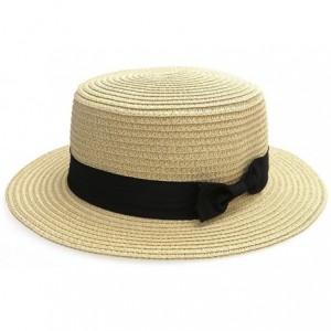 Sun Hats Women Bowknot Straw Hat Summer Fedoras Boater Sun Hat - Beige - CB12GMUGFIJ $30.34