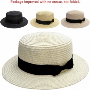 Sun Hats Women Bowknot Straw Hat Summer Fedoras Boater Sun Hat - Beige - CB12GMUGFIJ $27.61