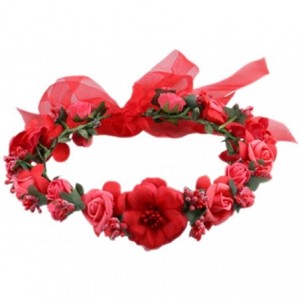 Headbands Rose Flower Crown Wreath Wedding Headband Wrist Band Set - Red - C717YZHTHH0 $25.60