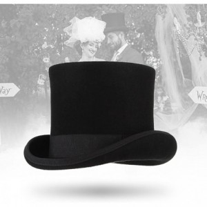 Fedoras Men 100% Wool Mad Hatter Hat Satin Lined Top Hats - Black - C018M949LI2 $76.13