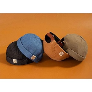 Skullies & Beanies Men Hats Docker Cap Hats Beanie Sailor Cap Worker Hat Rolled Cuff Retro Brimless Hat with Adjustable - CY1...