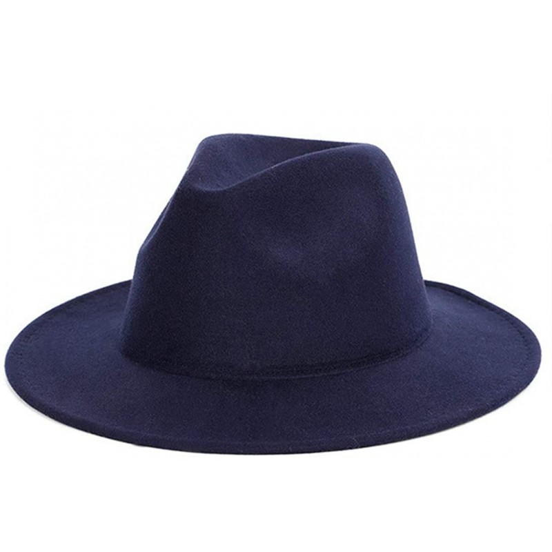 Fedoras Fedora Hats Unisex Men Women Classic Vintage Wool Felt Hat Wide Brim Trilby Jazz Hat Floppy Sun Hat - Navy - C418QZYG...