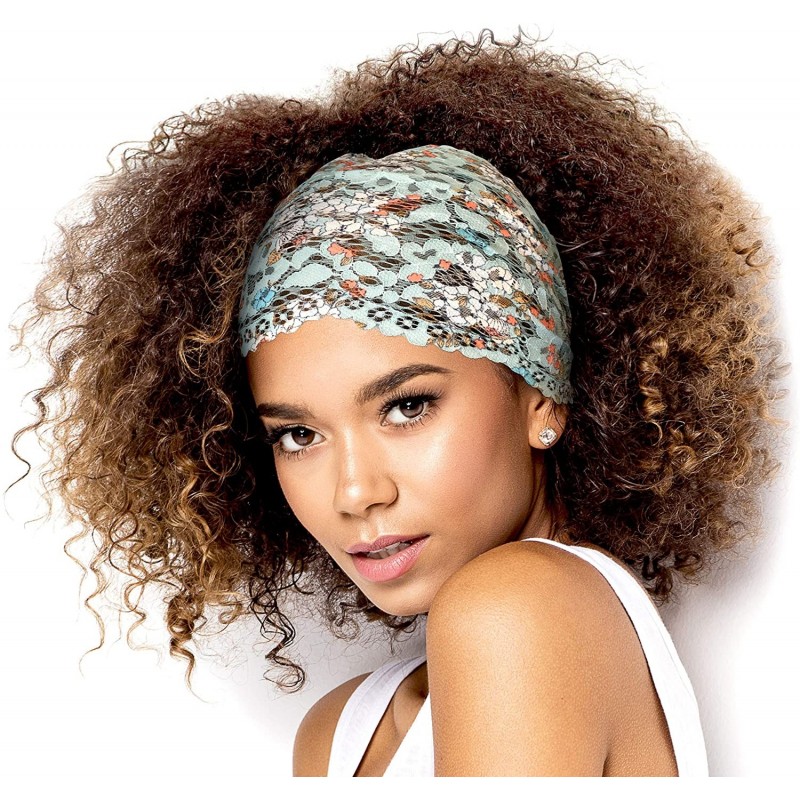 Headbands Stunning Stretch Wide Floral Lace Headbands in Many Beautiful Colors Handmade - Teal Blue Floral - CJ198QNQ48S $28.38