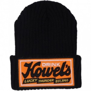 Skullies & Beanies Howel's Stitched Logo Fold-Over Ribbed Stretch Knit Skully Beanie Hat - Black - CI125HJA6K3 $33.17