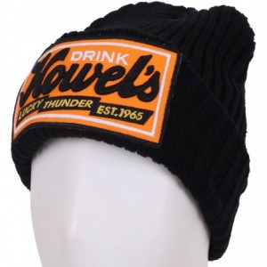 Skullies & Beanies Howel's Stitched Logo Fold-Over Ribbed Stretch Knit Skully Beanie Hat - Black - CI125HJA6K3 $30.83
