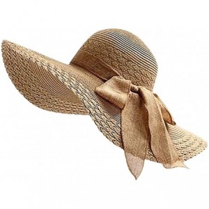 Sun Hats Fashion Women Colorful Big Brim Straw Bow Hat Sun Floppy Wide Brim Hats Beach Cap - Khaki - C318OXGGRR0 $22.91