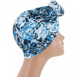 Skullies & Beanies Shiny Metallic Turban Cap Indian Pleated Headwrap Swami Hat Chemo Cap for Women - Blue Leopard - C918Z2OMI...