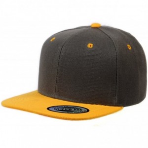Baseball Caps Blank Adjustable Flat Bill Plain Snapback Hats Caps - Dark Grey/Gold - CF11LHGWKRT $18.96