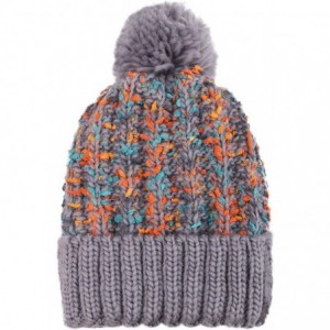 Skullies & Beanies Women's Winter Soft Knit Beanie Hat with Faux Fur Pom Pom - Grey_fleece Lined - CX193MZGGDM $18.99