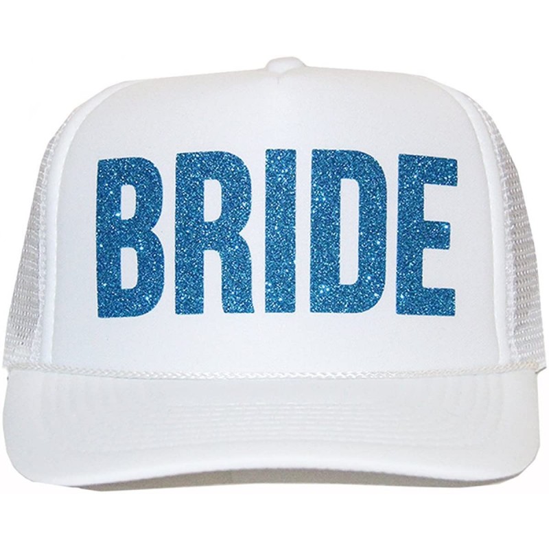 Baseball Caps Bride Trucker Hat - White and Aqua Glitter - CP12NG09IN0 $36.48
