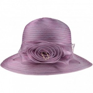 Sun Hats Women's Organza Wide Brim Floral Ribbon Kentucky Derby Church Dress Sun Hat - 3 Style-purple - CU184URTQRT $32.34