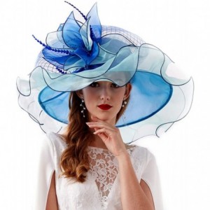Sun Hats Women's Organza Kentucky Derby Tea Party Hat - Design 4 - Blue - CI18T8YW8MO $32.04