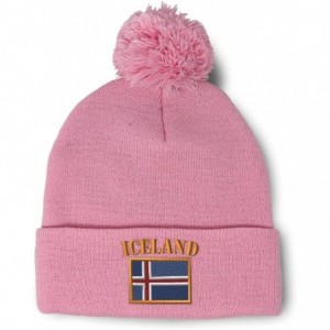 Skullies & Beanies Winter Pom Pom Beanie for Men & Women Iceland Flag Embroidery Skull Cap Hat - Soft Pink - CN18ZH8RE9E $29.84