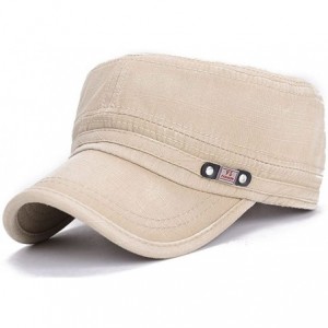 Baseball Caps Adjustable Flat Top Cap Solid Brim Army Cadet Style Military Hat Baseball Cap - Beige - C717YHI4X6X $32.22
