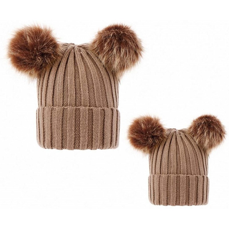 Skullies & Beanies 2PCS Mother&Baby Hat Parent-Child Hat Family Matching Cap Winter Warmer Knit Wool Beanie Ski Cap - Kahki -...