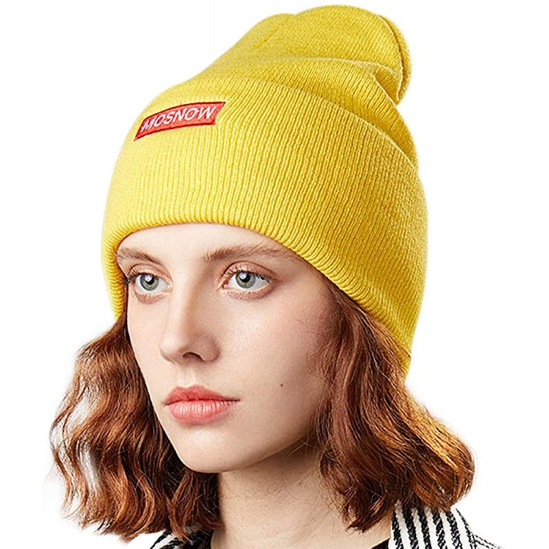 Skullies & Beanies 50% Wool Short Knit Fisherman Beanie for Men Women Winter Cuffed Hats - 6-yellow - CF18Z35WNO4 $17.46