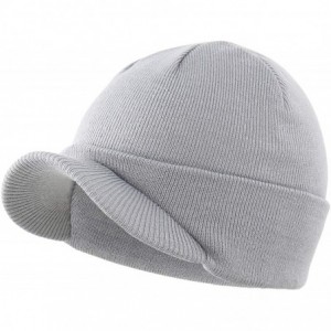Skullies & Beanies Men's Winter Beanie Hat with Brim Warm Double Knit Cuff Beanie Cap - Light Gray - CH18YRHDQZS $20.54