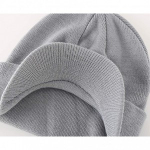 Skullies & Beanies Men's Winter Beanie Hat with Brim Warm Double Knit Cuff Beanie Cap - Light Gray - CH18YRHDQZS $24.48