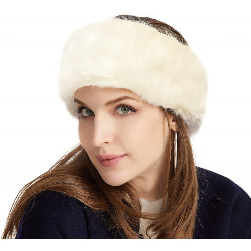 Cold Weather Headbands Faux Fur Headband with Elastic for Women's Winter Earwarmer Earmuff Hat Coldweather Accessories - Beig...